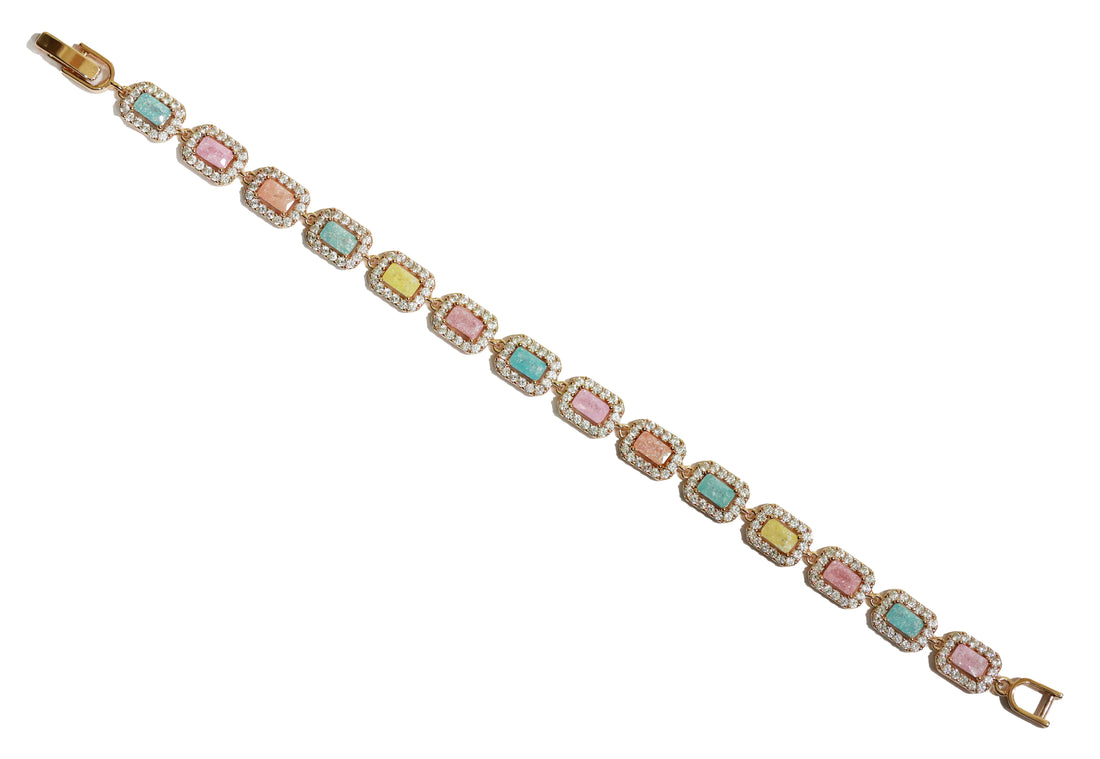 Zircon Emerald-Cut Halo Link Bracelet 8995