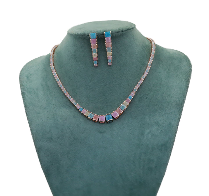 Zircon Block-Cut Milky Stone Necklace Set  9283