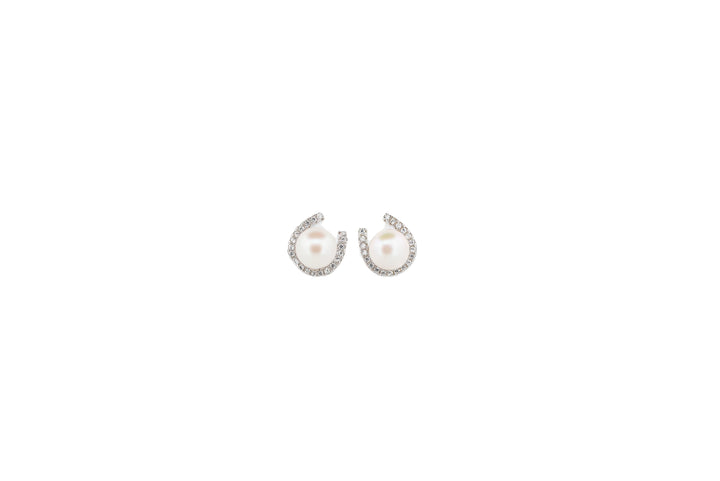 92.5 Sterling Silver Half Hoop Pearl Stud  Earrings 15594