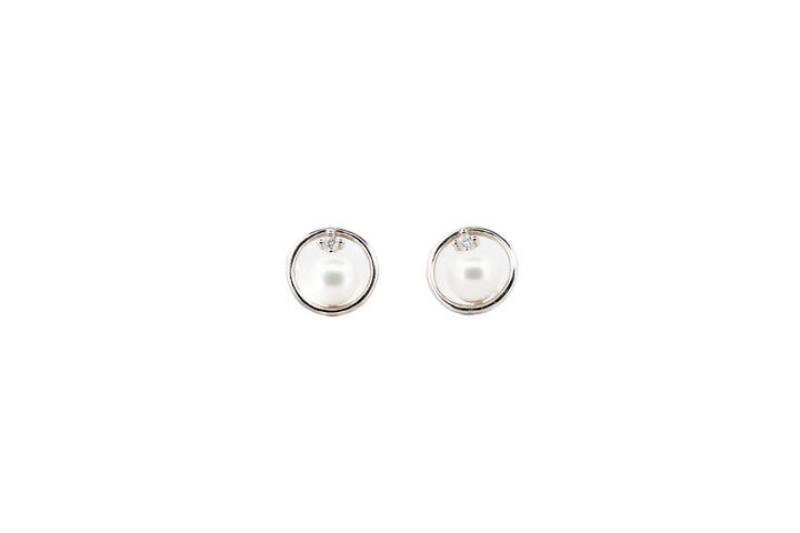 92.5 Sterling Silver Minimalist Round Pearl Stud Earrings 15595