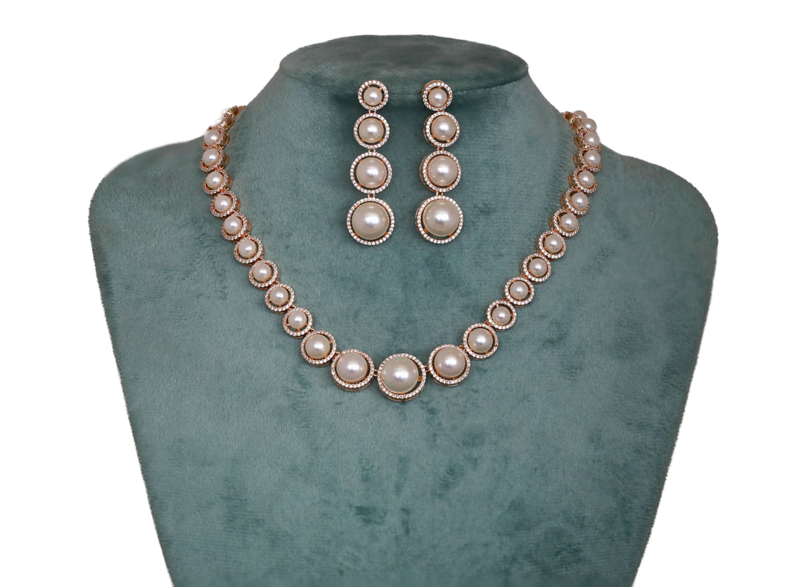 Zircon Classic Pearl Line Necklace Set 9913