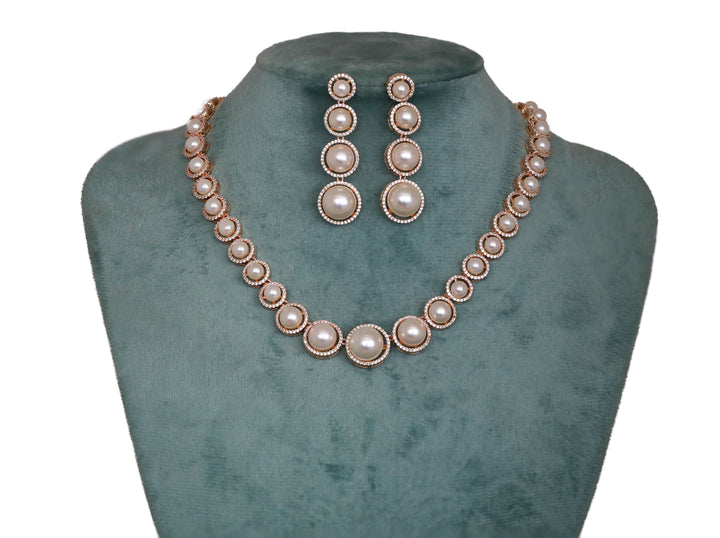 Zircon Classic Pearl Line Necklace Set 9913