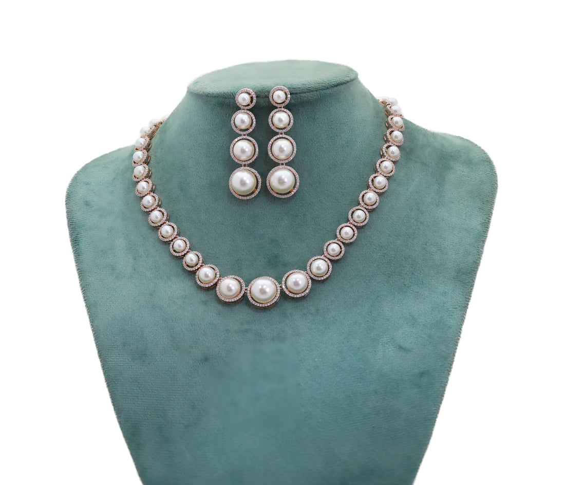 Zircon Classic Pearl Line Necklace Set 9913
