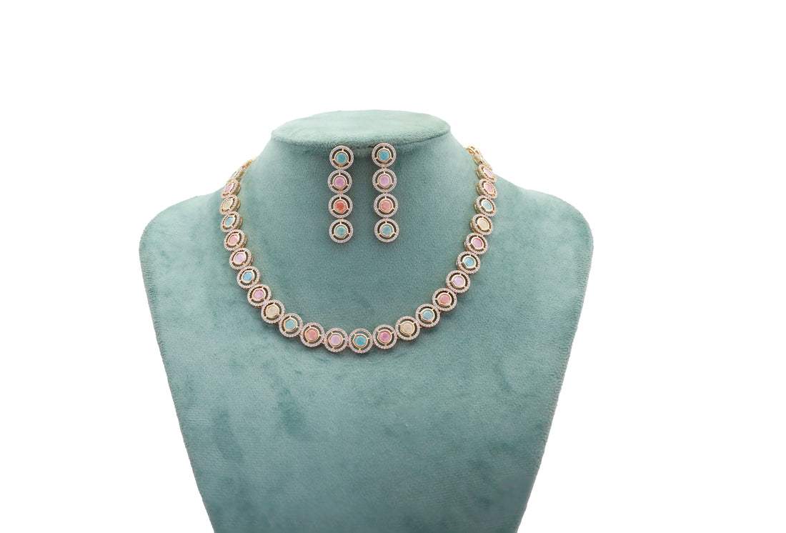 Zircon Rouge Halo Charm Necklace Set 4715