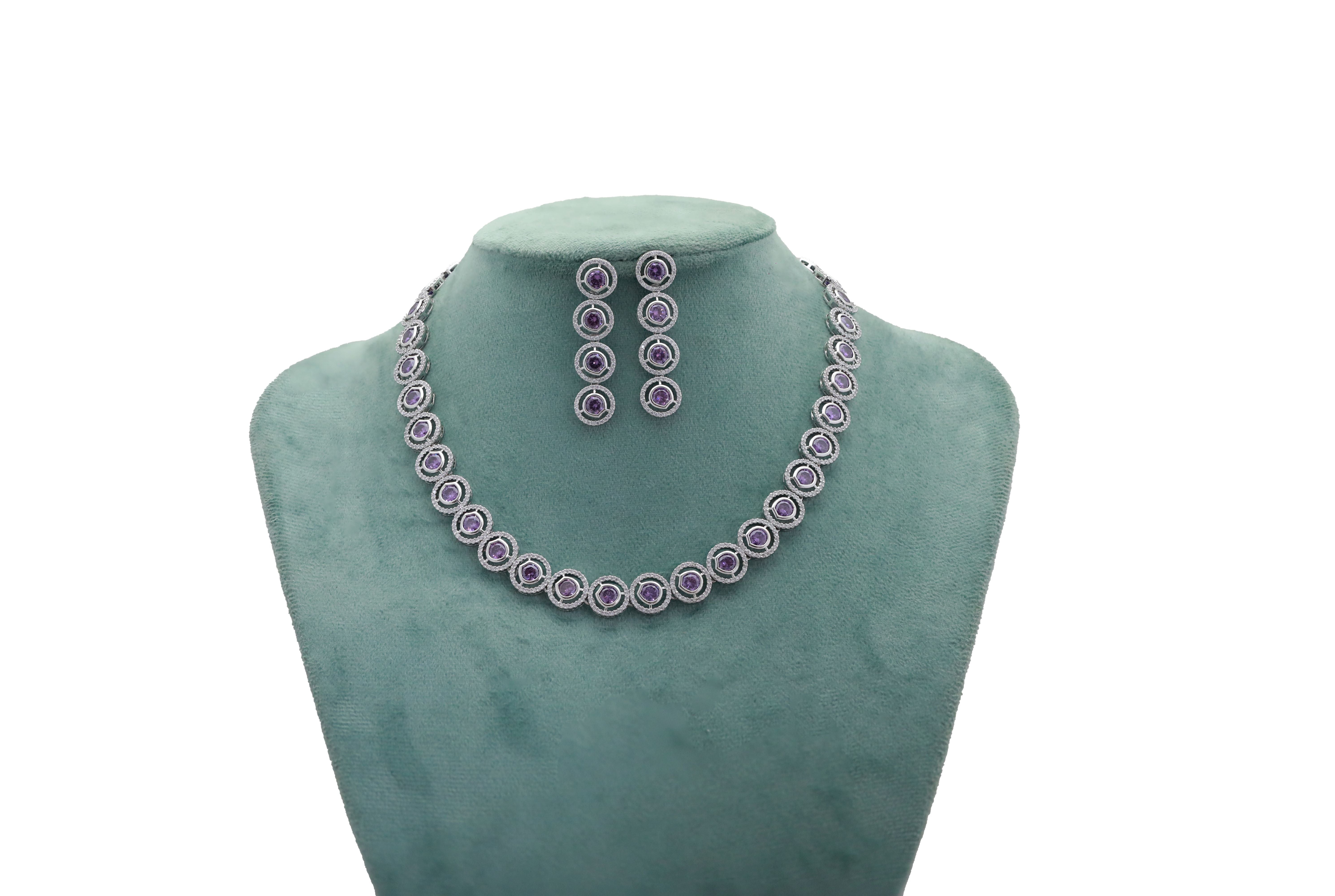 Zircon Rouge Halo Charm Necklace Set 4715