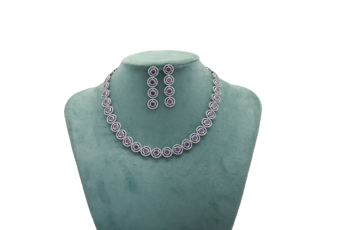 Zircon Rouge Halo Charm Necklace Set 4715