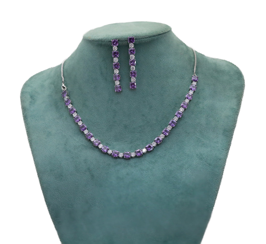 Zircon Classic Cushion Line Necklace Set  9952