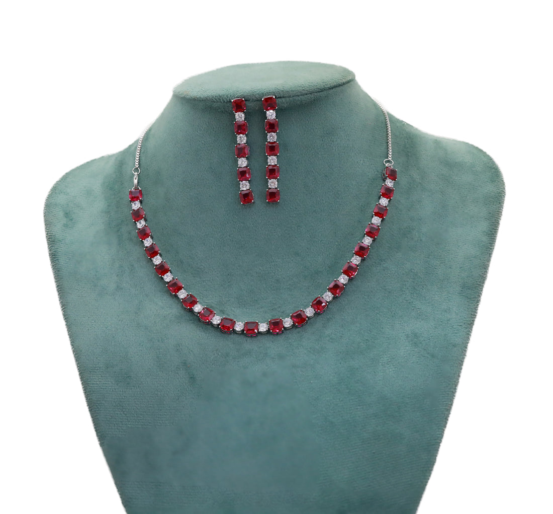 Zircon Classic Cushion Line Necklace Set  9952
