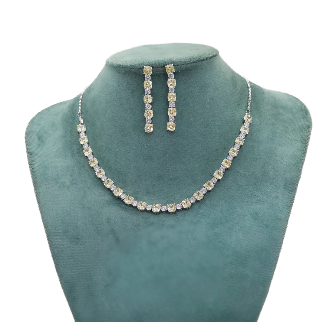 Zircon Classic Cushion Line Necklace Set  9952