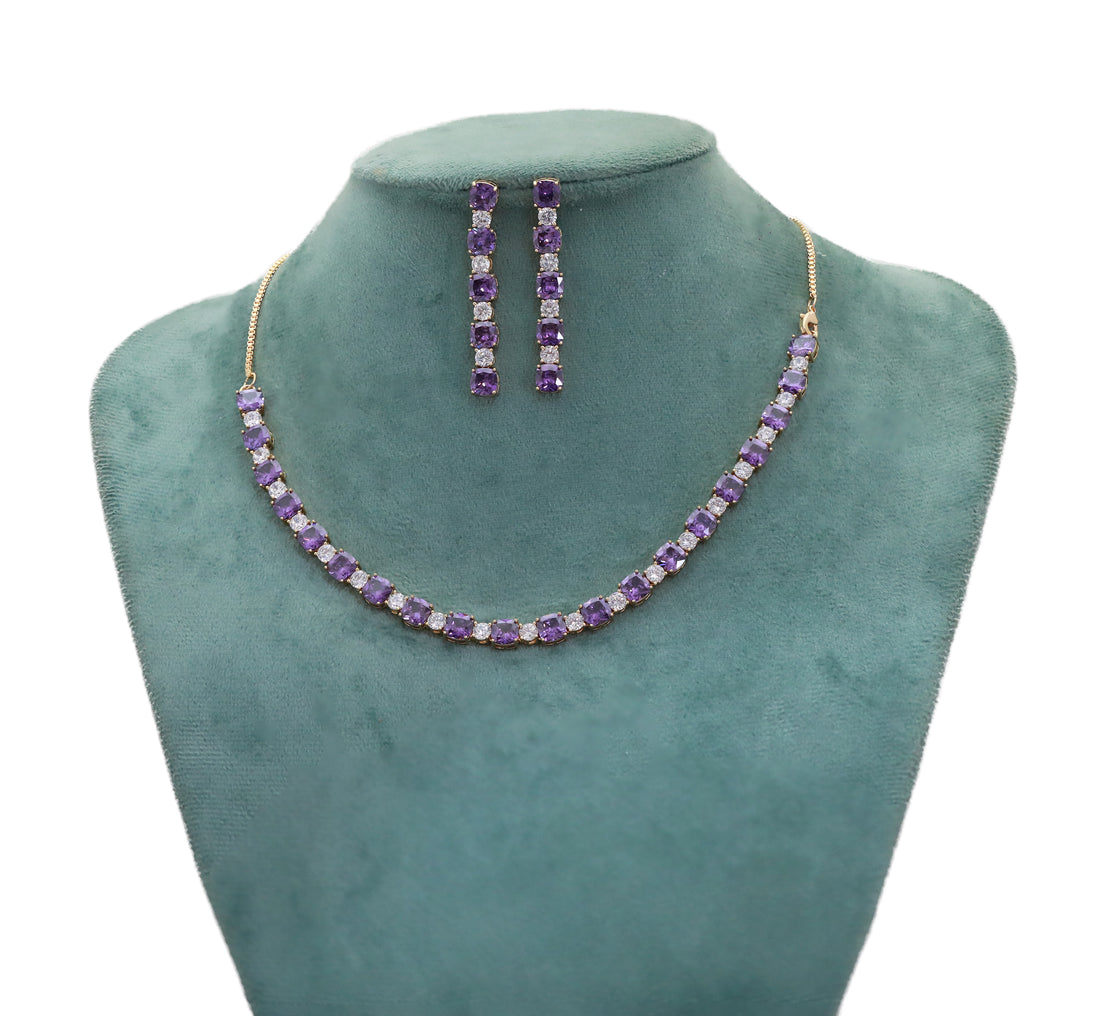 Zircon Classic Cushion Line Necklace Set  9952
