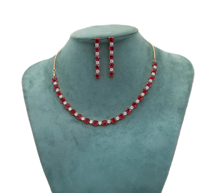 Zircon Classic Cushion Line Necklace Set  9952