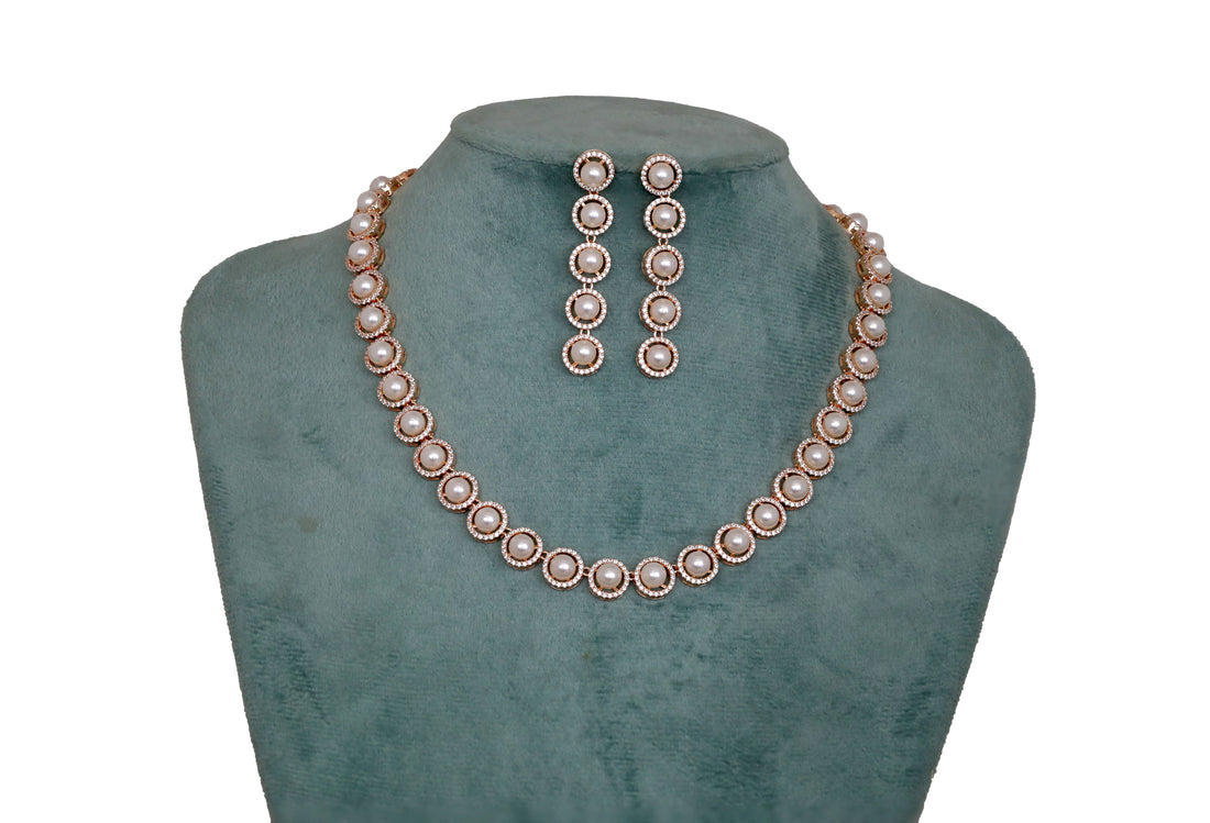 Zircon Vintage Charm Pearl Necklace Set 9967