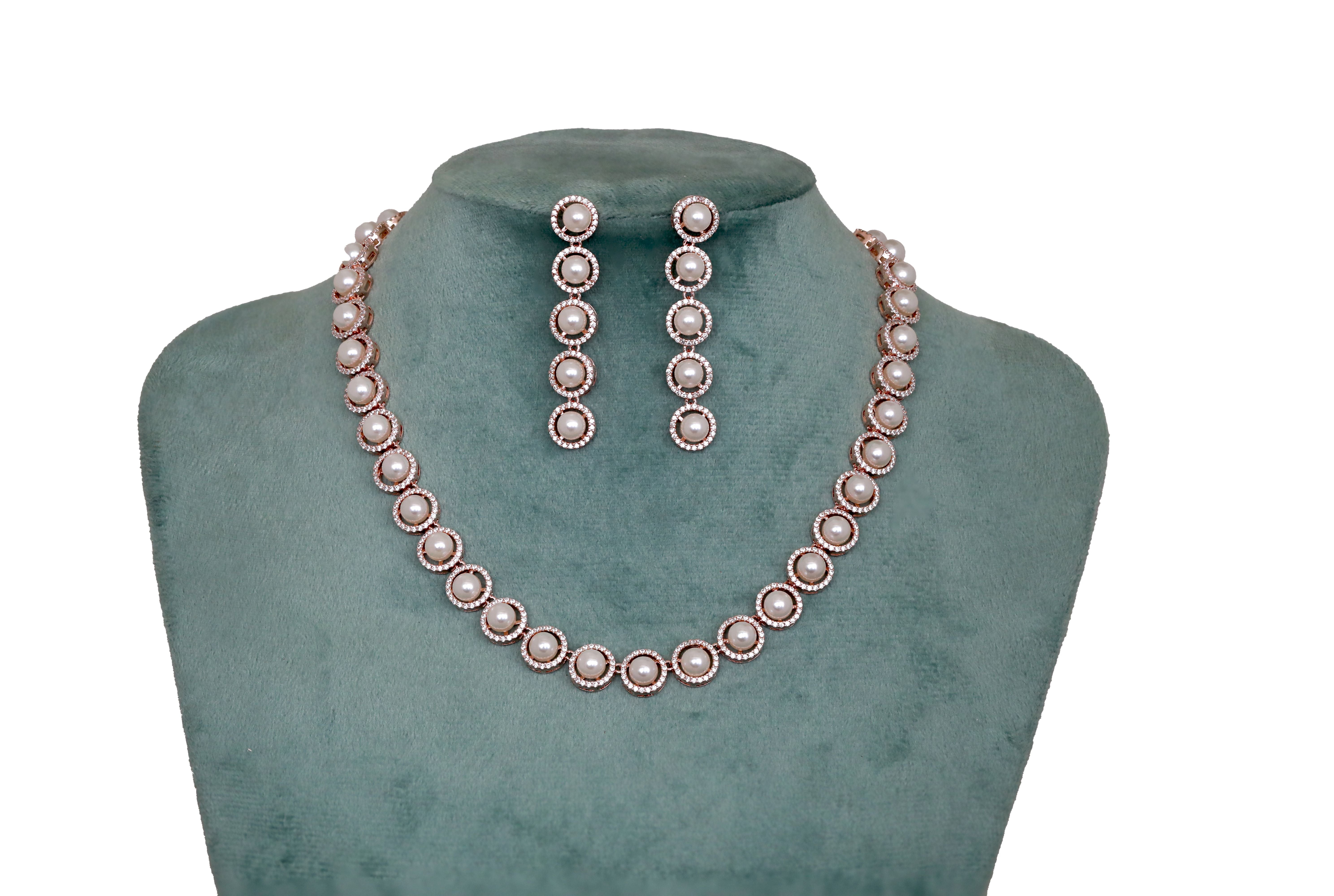 Zircon Vintage Charm Pearl Necklace Set 9967