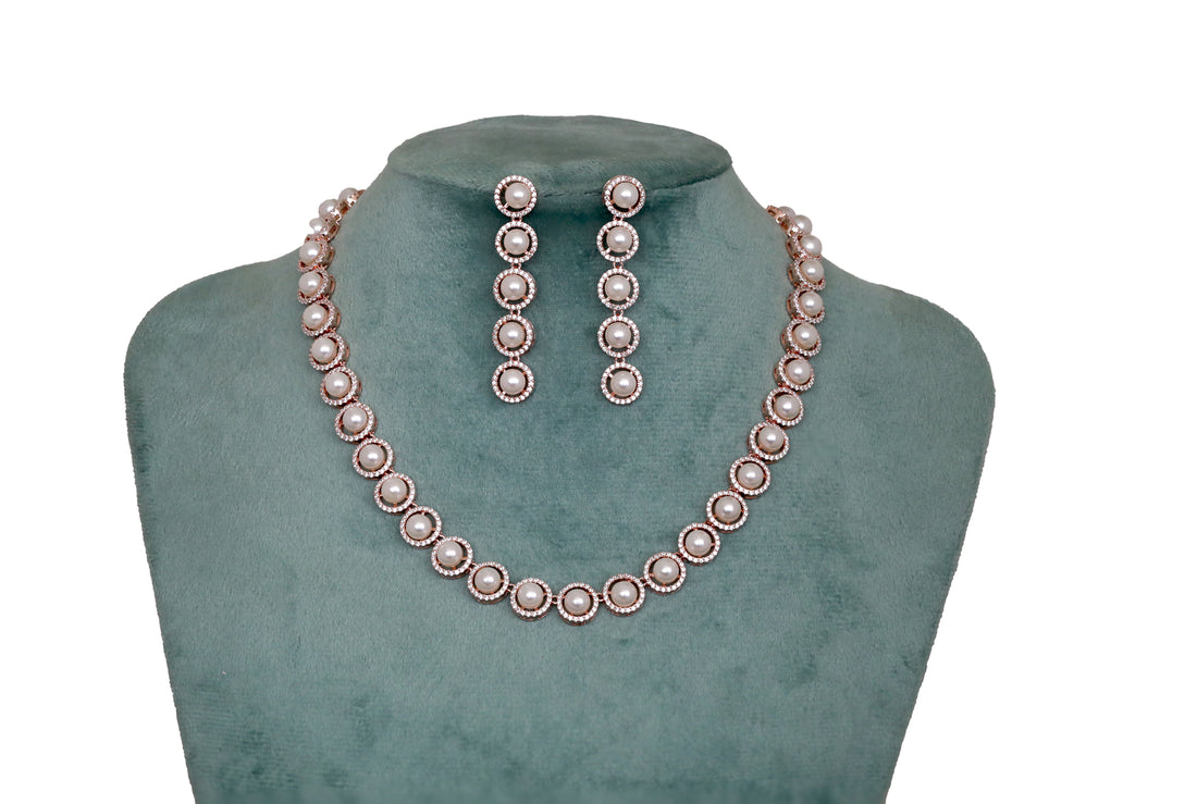 Zircon Vintage Charm Pearl Necklace Set 9967