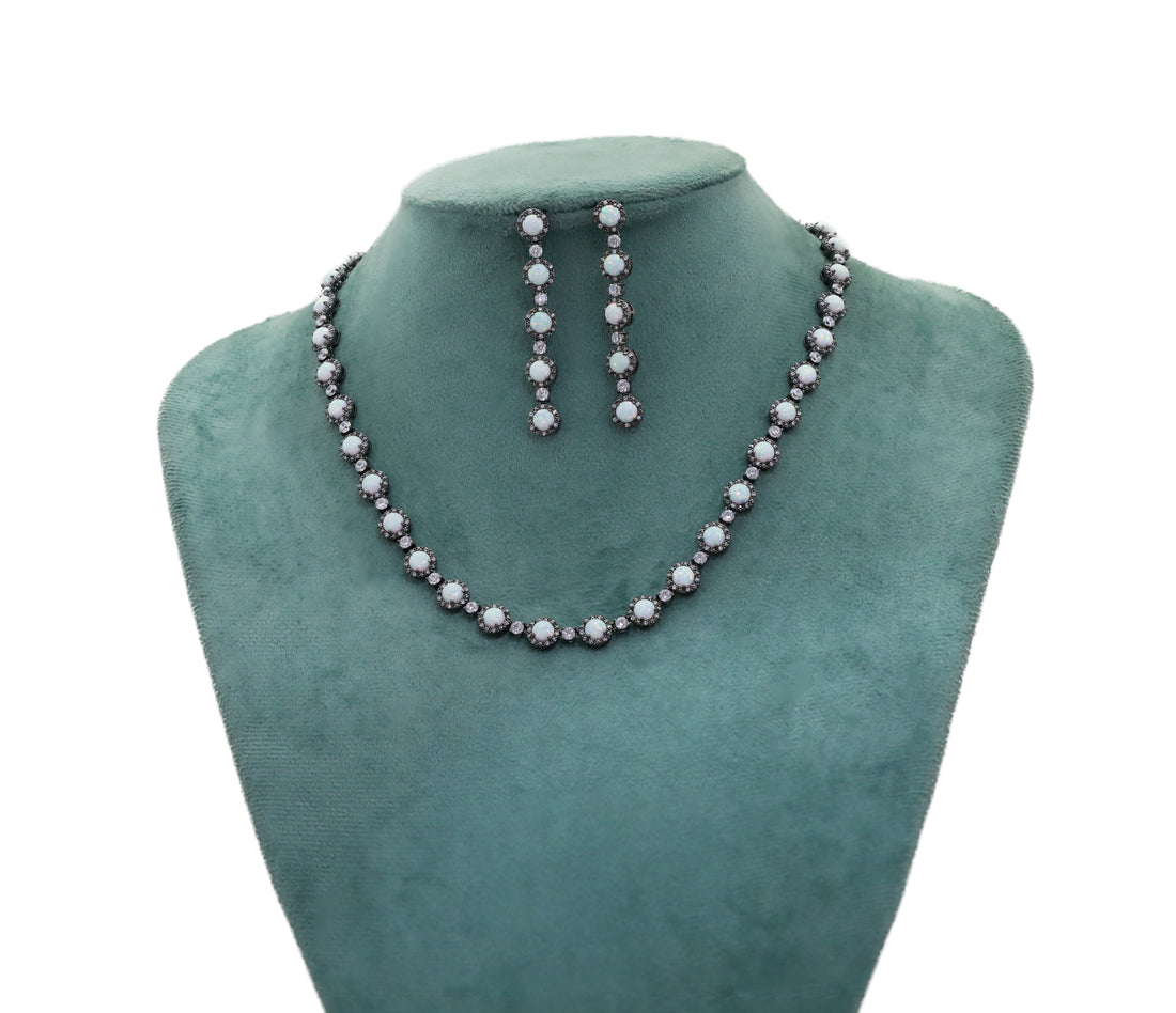 Zircon Classic Pearl Halo Necklace Set 3534