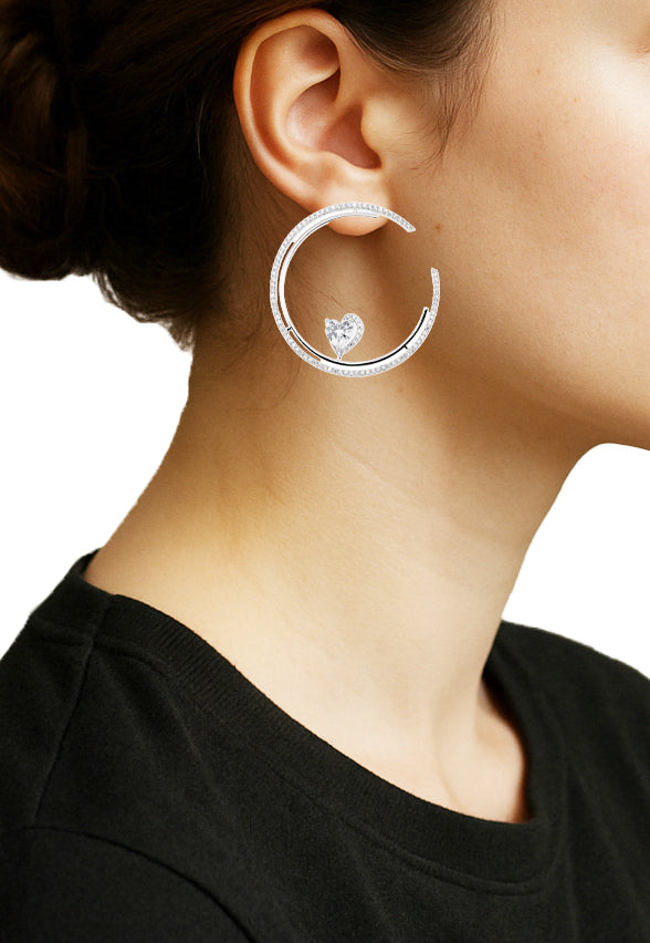Zircon Heart Accent Open Hoop Earrings 11467