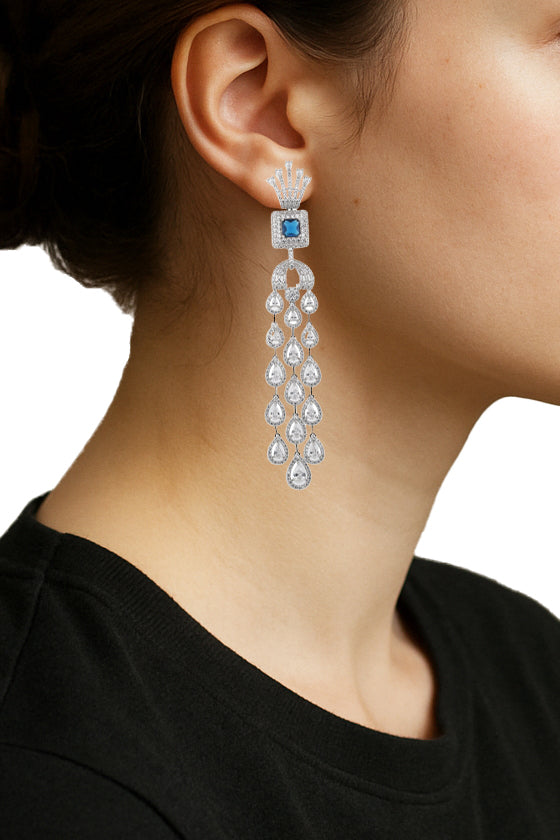 Zircon Crown-Top Multi-Strand Chandelier Earrings 11519