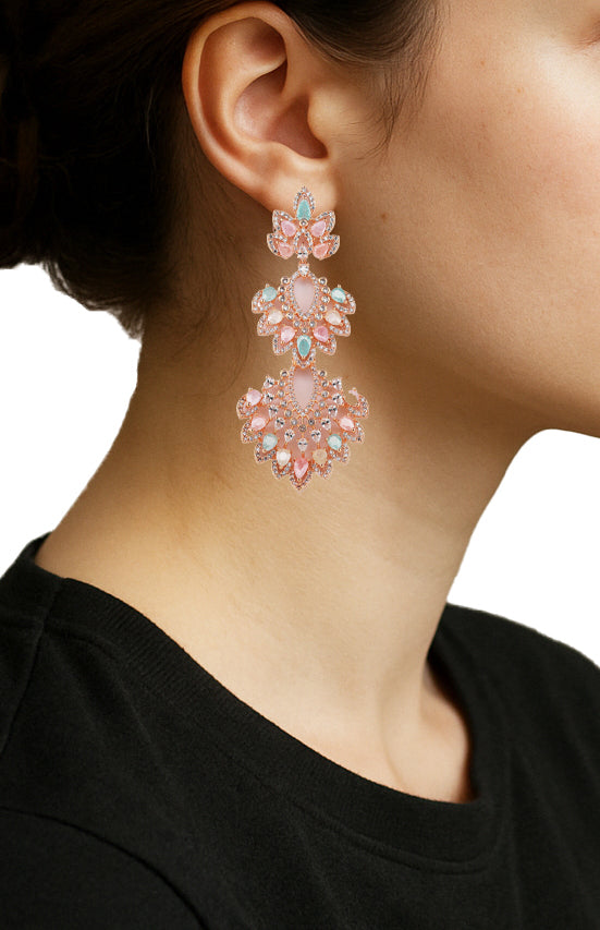 Zircon Triple Layered Petal Chandelier Earrings 11480