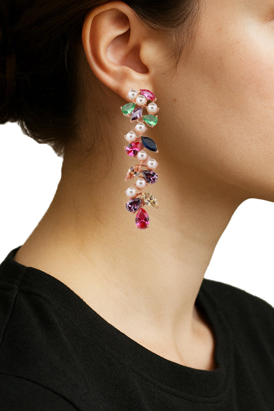 Zircon Multicolor Leafy Drop Earrings 12034