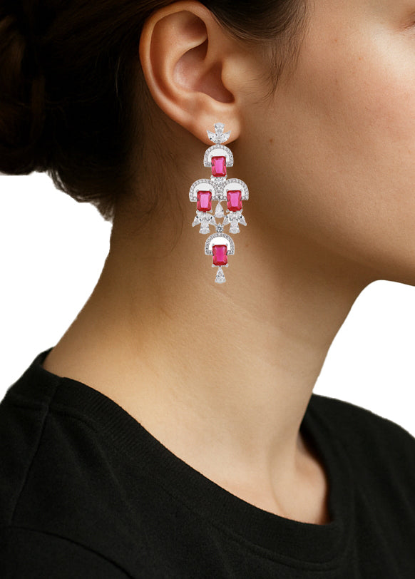 Zircon Tiered Emerald-Cut Chandelier Earrings 13066