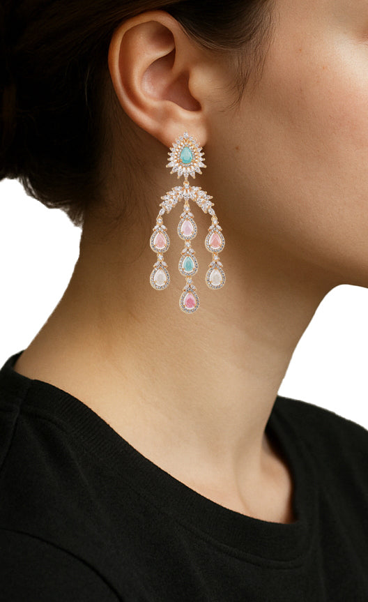 Zircon Pastel Teardrop Chandelier Earrings 11461