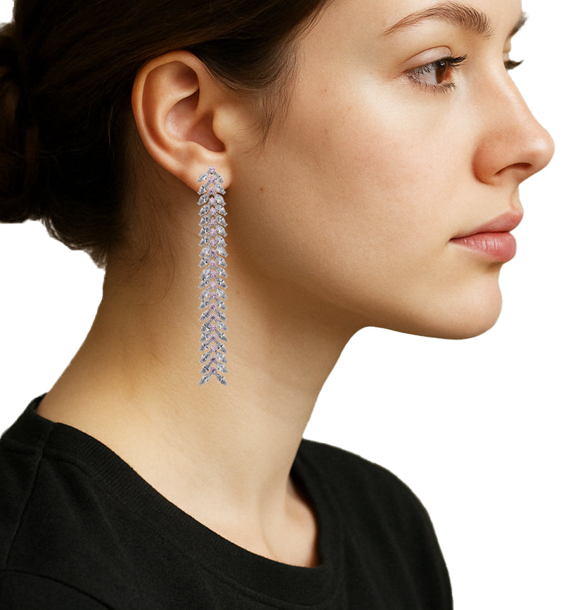 Zircon Frosted Leafy Dangler Earrings 11450