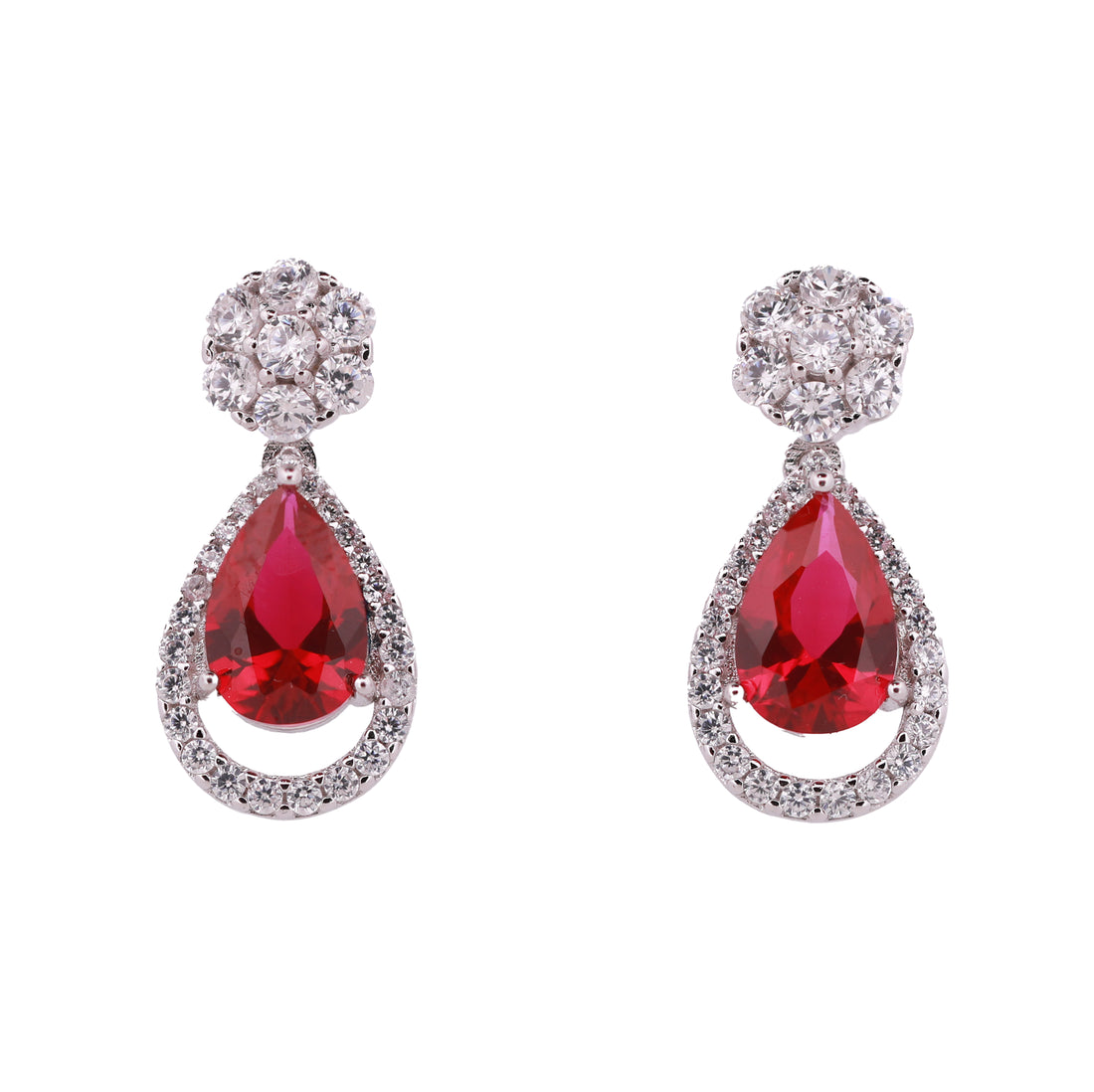 92.5 Sterling Silver Teardrop Halo Dangle Earrings 17932